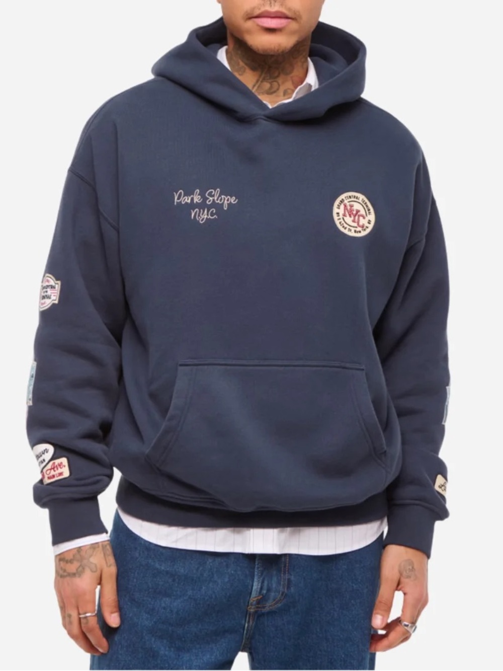 Abercrombie & Fitch Navy Park Slope NYC Hoodie with Patch Details
